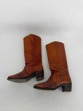 Vintage Frye Campus Stucked Heel Riding Boots Cognac Brown Women's Size 8